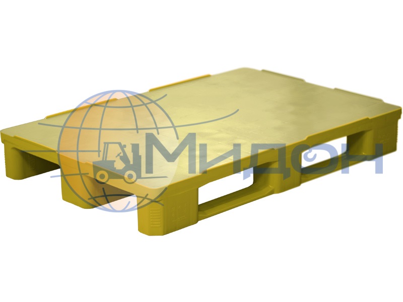 Паллет пластиковый сплошной на 3х полозьях (6000кг/1800кг/1500кг), усилен металлическим профилем TR 1208-1-1 1200 х 800 х 150 цвет - жёлтый
