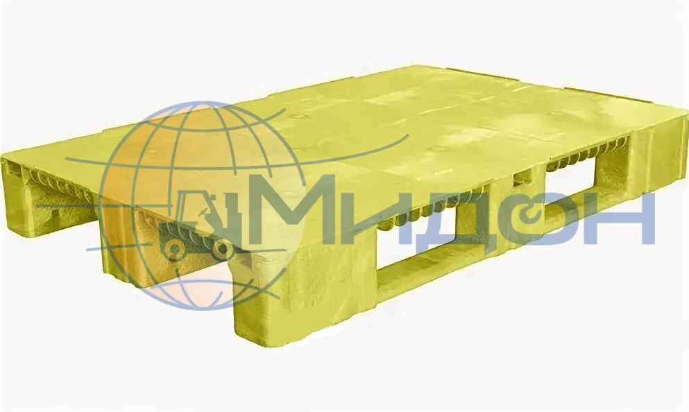 Паллет пластиковый сплошной на 3х полозьях (6000кг/1800кг/500кг) TR 1208-1 1200 х 800 х 150 цвет - жёлтый