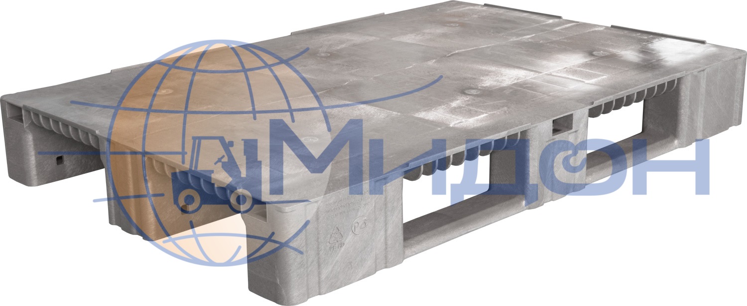 Паллет пластиковый сплошной на 3х полозьях (6000кг/1800кг/500кг) TR 1208-1 R 1200 х 800 х 150 цвет - серый