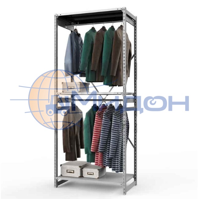 Стеллаж полочный Универсал ТСУ 2/3 для одежды (3000х1060х500) П 1800 кг(стеллаж) 150 кг(полка) 2 штанги, 3 полки обычные
