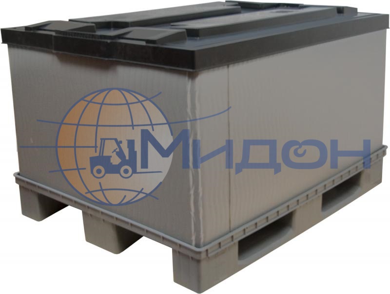 Контейнер пластиковый P-Box H700 крупногабаритный 1200 х 800 х 825 на пластиковом паллете, сплошной, с крышкой (разборный)