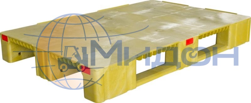 Паллет пластиковый перфорированный на 3х полозьях (6000кг/1800кг/1500кг), усилен металлическим профилем TR 1208-2-2 1200 х 800 х 150 цвет - жёлтый