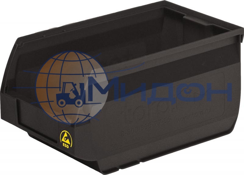 Лоток пластиковый для склада ITALIA Verona 5002 ESD, черный антистатичный, сплошной 250 х 150 х 130