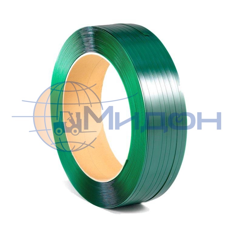 Лента полиэтилентерефталатная с тиснением (ПЭТ) 19х1мм (зелёная) разрывная нагрузка 800 кгс(Н), 1 бухта 900 м (автомат, полуавтомат, ручная)