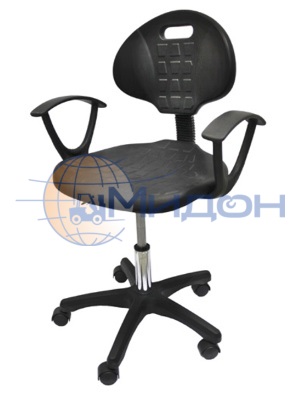 Стул промышленный 01.603 Ferrum CLASSIC подлокотники, пенополиуретан, опорное кольцо, антистатические колеса, чёрный