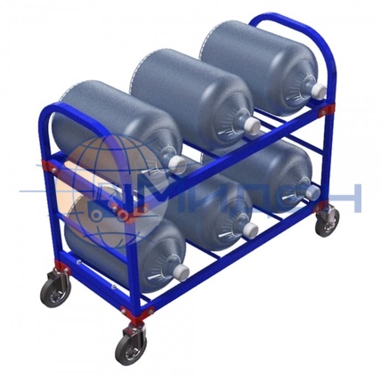 Стеллаж-тележка для 19литровых бутылей ТСВД - 6 (980х445х715) 6 канистр (колёса ф160: стандартные, Китай)