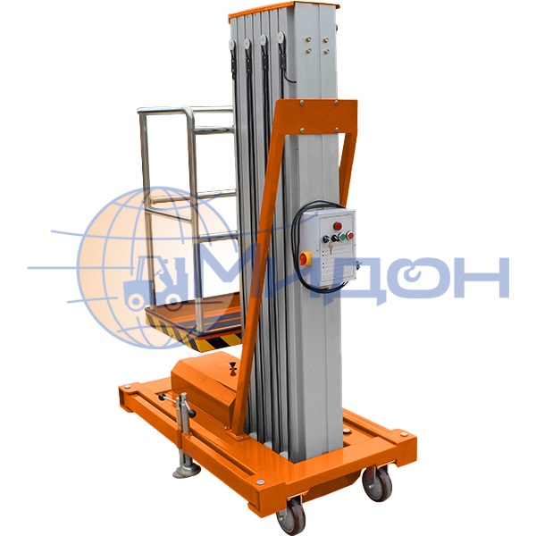 Подъемник телескопический одномачтовый передвижной с электроподъёмом 125-6 (125кг 6м) AC/DC (от АКБ и от сети 220В)