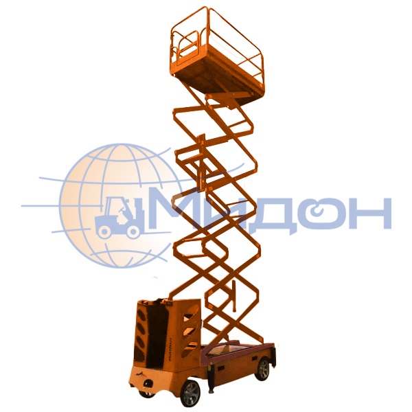 Подъемник ножничный передвижной самоходный 500-9 DC (0.5-9) 500кг 9м (от АКБ, ЗУ-220В), с кабиной оператора