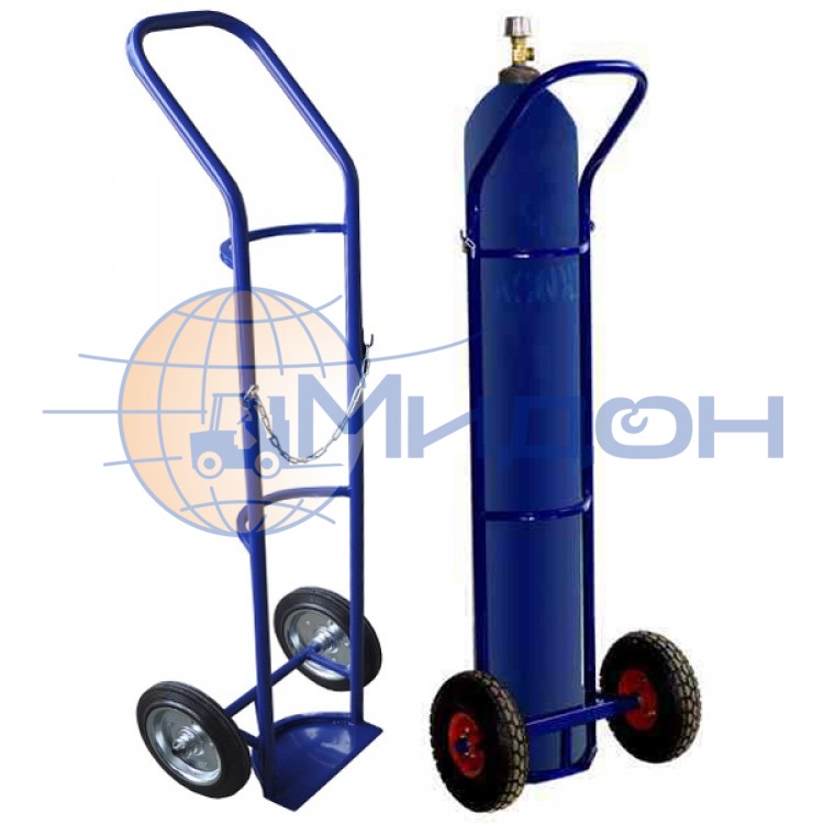 Тележка двухколёсная ГБ 1 (110кг) для 1го баллона кислорода, ацетилена, углекислоты (колёса ф250: надувные, Китай)