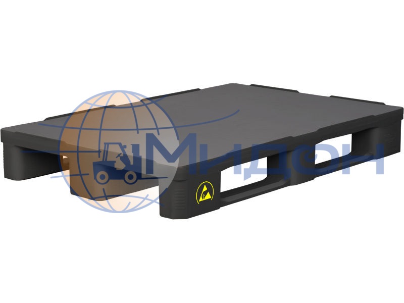 Паллет пластиковый сплошной на 3х полозьях (6000кг/1800кг/500кг), антистатический IR 1208-1 ESD 1200 х 800 х 150 цвет - чёрный