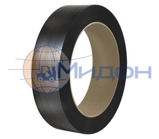 Лента полиэтилентерефталатная с тиснением (ПЭТ) 16х0,8мм (чёрная) разрывная нагрузка 500 кгс(Н), 1 бухта 1400 м (автомат, полуавтомат, ручная)