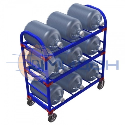 Стеллаж-тележка для 19литровых бутылей ТСВД - 9 (981х445х1015) 9 канистр (колёса ф160: стандартные, Китай)