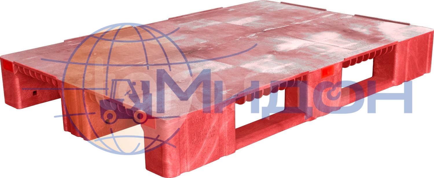 Паллет пластиковый перфорированный на 3х полозьях (6000кг/1800кг/1500кг), усилен металлическим профилем TR 1208-2-2 1200 х 800 х 150 цвет - красный