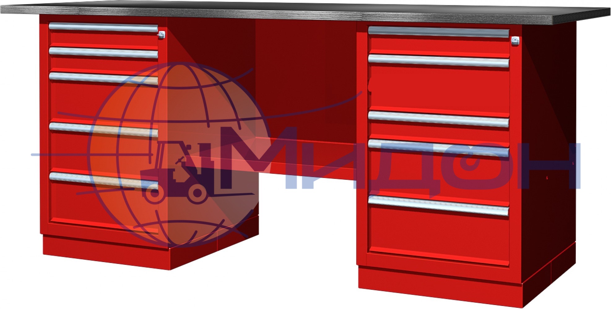 Верстак двухтумбовый 01.255R Ferrum CLASSIC (две тумбы с 5 ящиками)