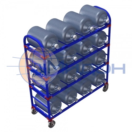 Стеллаж-тележка для 19литровых бутылей ТСВД - 16 (1314х445х1360) 16 канистр (без колёс)