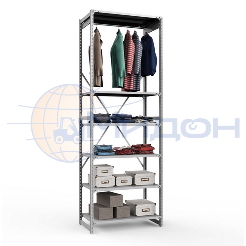 Стеллаж полочный Универсал ТСУ 1/6 для одежды (3000х1060х600) 1800 кг(стеллаж) 150 кг(полка) 1 штанга, 6 полок обычные