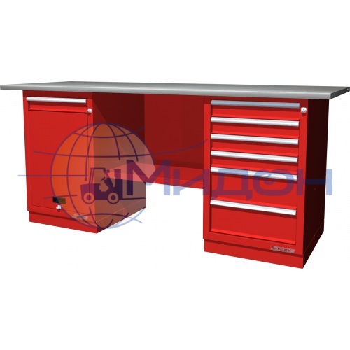 Верстак двухтумбовый 01.206R Ferrum CLASSIC (тумба с дверцей, тумба с 6 ящиками)