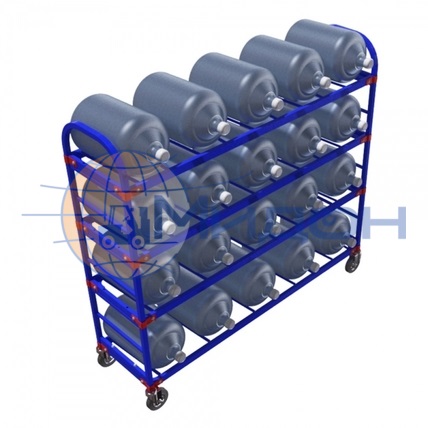 Стеллаж-тележка для 19литровых бутылей ТСВД - 20 (1644х445х1360) 20 канистр (без колёс)