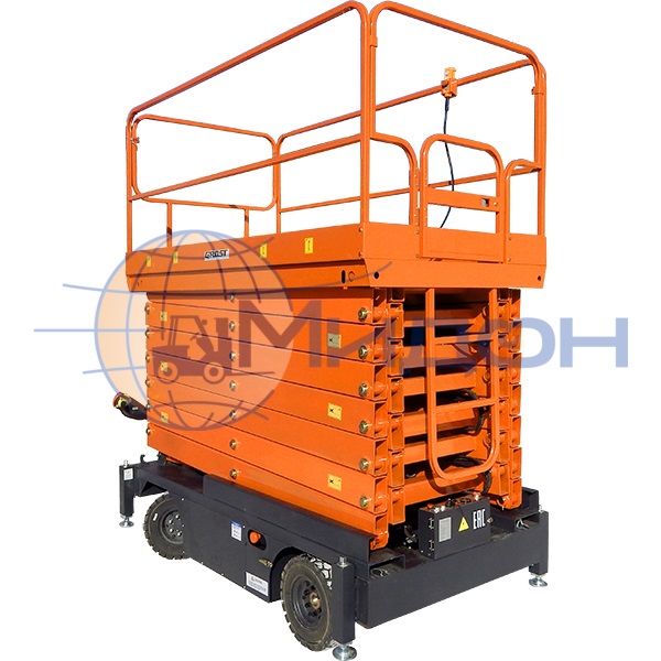 Подъемник ножничный передвижной самоходный 500-11 (0.5-11) 500кг 11м DC (от АКБ, ЗУ-220В)