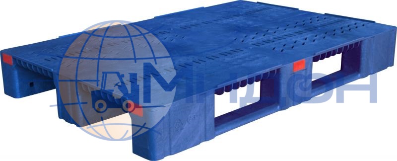 Паллет пластиковый перфорированный на 3х полозьях (6000кг/1800кг/1500кг), усилен металлическим профилем TR 1208-2-2 1200 х 800 х 150 цвет - синий