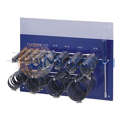 Хомуты червячные, набор на планшете (12 размеров х 10 шт.) Trommelberg (Германия) E100153