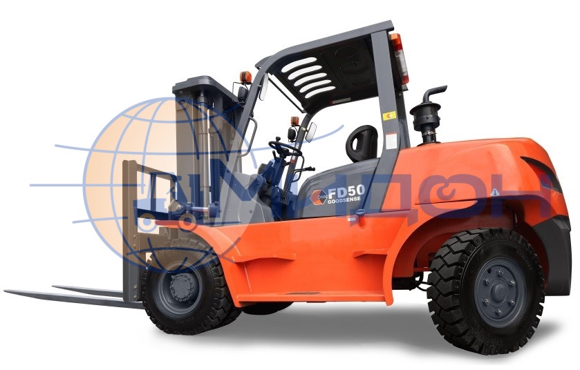 Погрузчик вилочный Дизельный Goodsense FD50G-S4 (5т 4,5м) Двигатель Mitsubishi S6S, мачта TFV 4.5, SS - сайд-шифт, кабина с отопителем, вилы 1220 мм, передние сдвоенные колеса