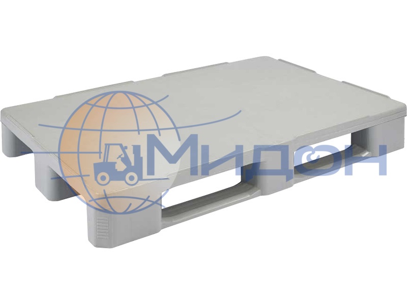 Паллет пластиковый сплошной на 3х полозьях (7500кг/1500кг/1250кг), гигиенический IR 1210-3CR-G 1200 х 1000 х 160 цвет - серый