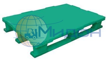 Паллет пластиковый сплошной на 3х полозьях (6000кг/1800кг/1500кг), усилен металлическим профилем TR 1208-1-1 1200 х 800 х 150 цвет - зелёный