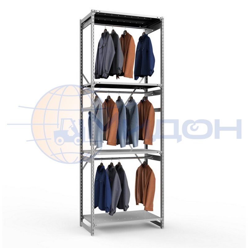 Стеллаж полочный Универсал ТСУ 3/4 для одежды (3000х1060х600) П 1800 кг(стеллаж) 150 кг(полка) 3 штанги, 4 полки обычные