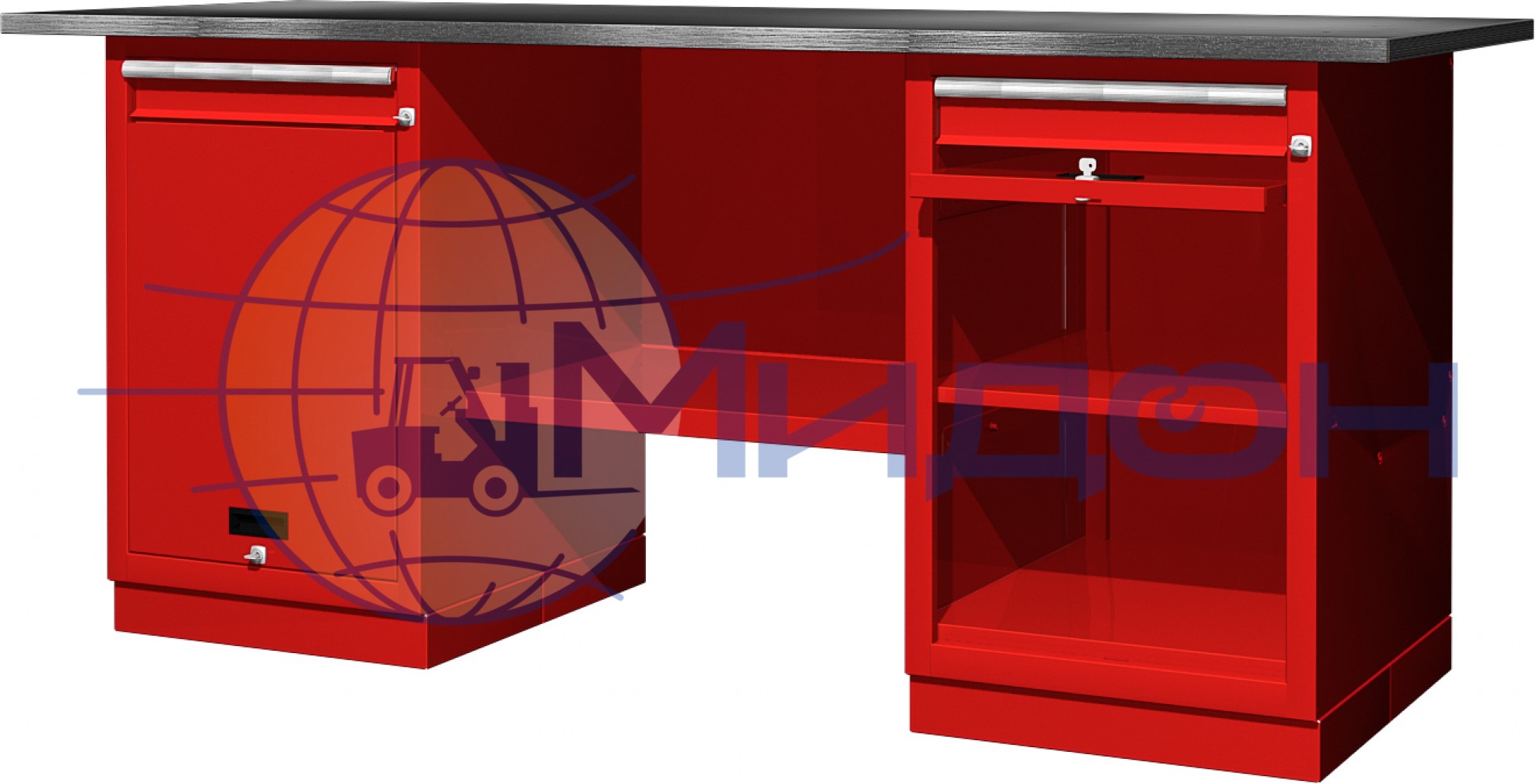 Верстак двухтумбовый 01.201R Ferrum CLASSIC (тумба с дверцей, тумба с дверцей и ящиком)