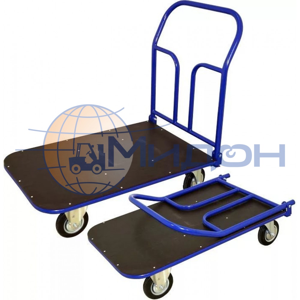 Тележка платформенная с фанерным настилом и складной ручкой (педаль) ТПСР 1 ФЛ ( 500х800 ) (колёса ф125: стандартные, Китай)