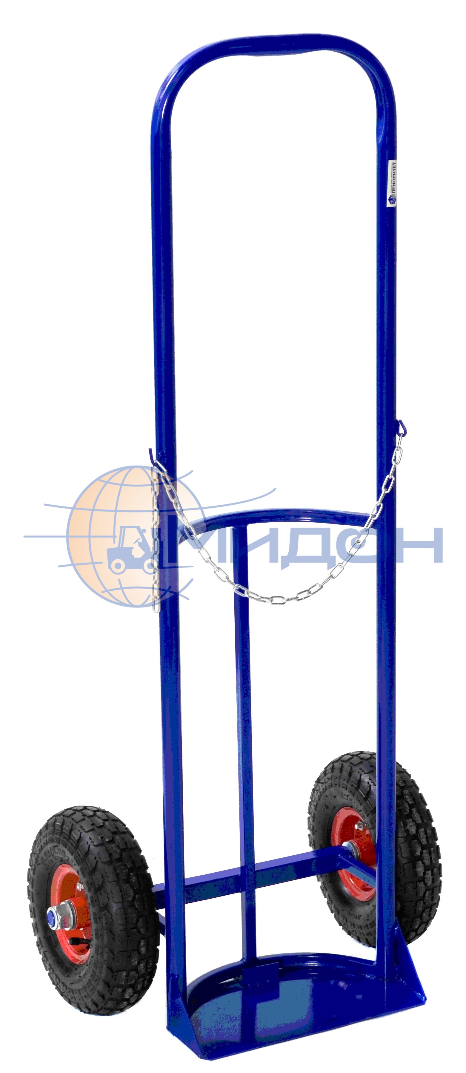 Тележка двухколёсная ГБР 1 (110кг) для 1го баллона кислорода, ацетилена, углекислоты (колёса ф250: надувные, Китай)
