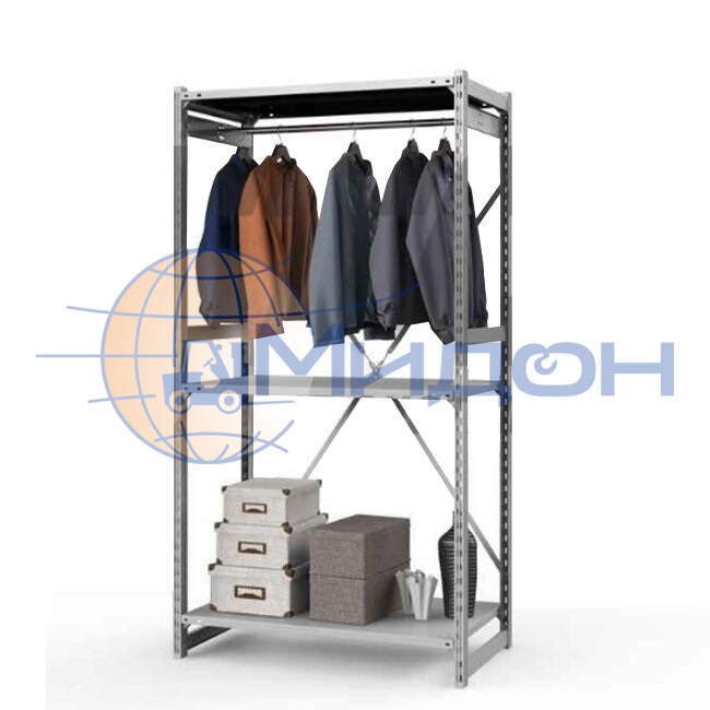 Стеллаж полочный Универсал ТСУ 1/3 для одежды (2000х1060х500) УП 1800 кг(стеллаж) 300 кг(полка) 1 штанга, 3 полки обычные