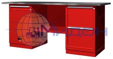 Верстак двухтумбовый 01.212R Ferrum CLASSIC (тумба с дверцей и ящиком, тумба с 2 ящиками)