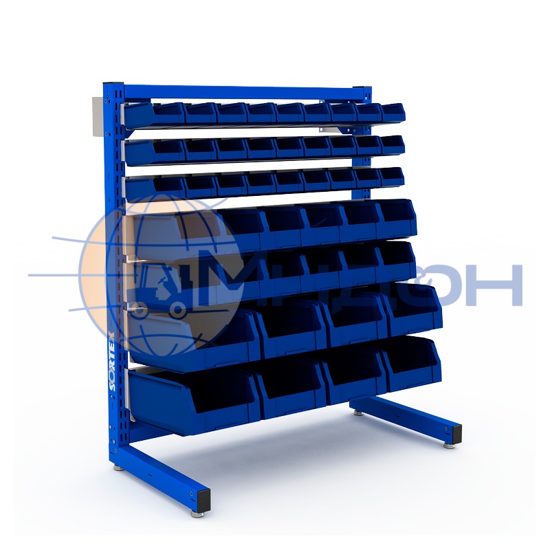 Система хранения SORTEX 1075 №1-4 1155х995х505 односторонняя, включая контейнеры 12.401 (75*100*165)-27шт, 12.402 (130*150*250)-12шт, 12.403 (150*225*350)-8шт.