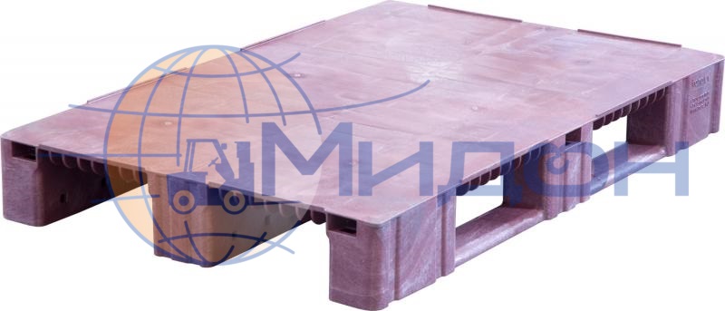 Паллет пластиковый сплошной на 3х полозьях (5000кг/1500кг) TR 1208-1 R 1200 х 800 х 150 цвет - бордовый