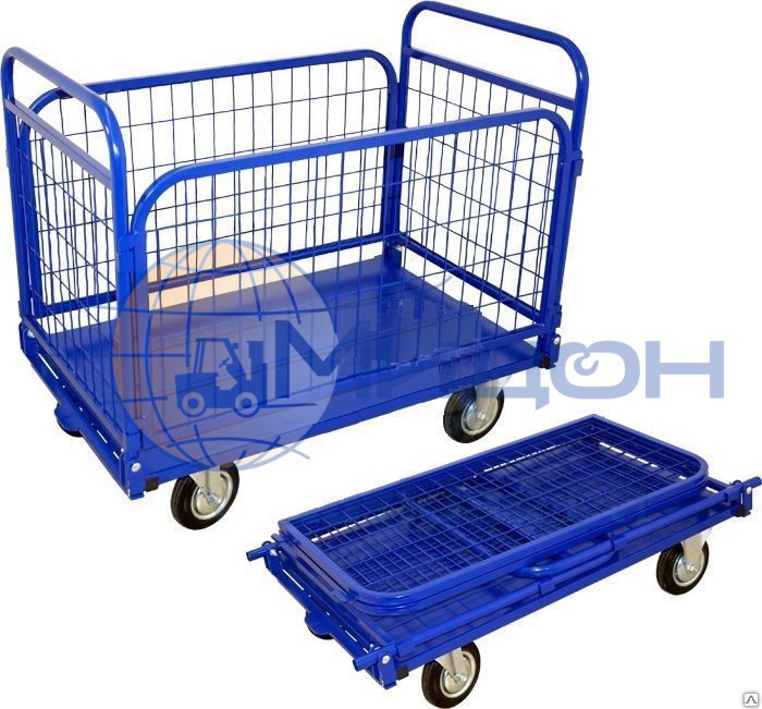 Тележка платформенная со съёмными бортами и складываемыми ручками (зацеп) ТСРС 3 ( 600х1000 ) (колёса ф125: стандартные, Китай)