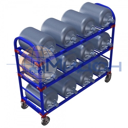 Стеллаж-тележка для 19литровых бутылей ТСВД - 12 (1314х445х1012) 12 канистр (колёса ф160: стандартные, Китай)