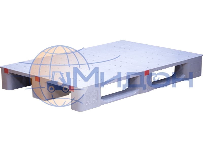 Паллет пластиковый сплошной на 3х полозьях (500кг), специализированный, с отверстиями DP 1208-1S 1200 х 800 х 155 цвет - серый