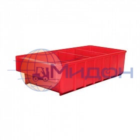 Ящик пластиковый 6003 для склада красный, сплошной 400 х 185 х 100