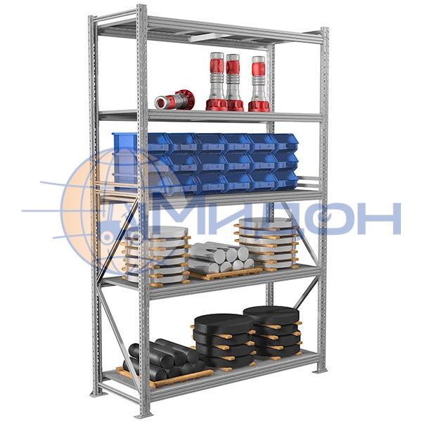 Стеллаж полочный MS Pro 250/150x80/5 (2500х1500х800) 3000 кг(стеллаж), 500 кг(полка) 5 полок