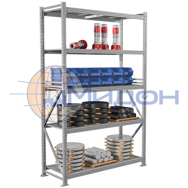 Стеллаж полочный MS Pro 300/150x60/5 (3000х1500х600) 3000 кг(стеллаж), 500 кг(полка) 5 полок