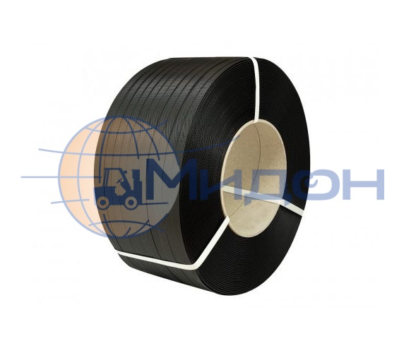 Лента полиэтилентерефталатная с тиснением (ПЭТ) 12х0,6мм (чёрная) разрывная нагрузка 240 кгс(Н), 1 бухта 2450 м (автомат, полуавтомат, ручная)