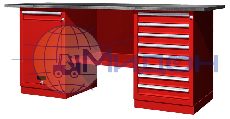 Верстак двухтумбовый 01.218R Ferrum CLASSIC (тумба с дверцей и ящиком, тумба с 8 ящиками)