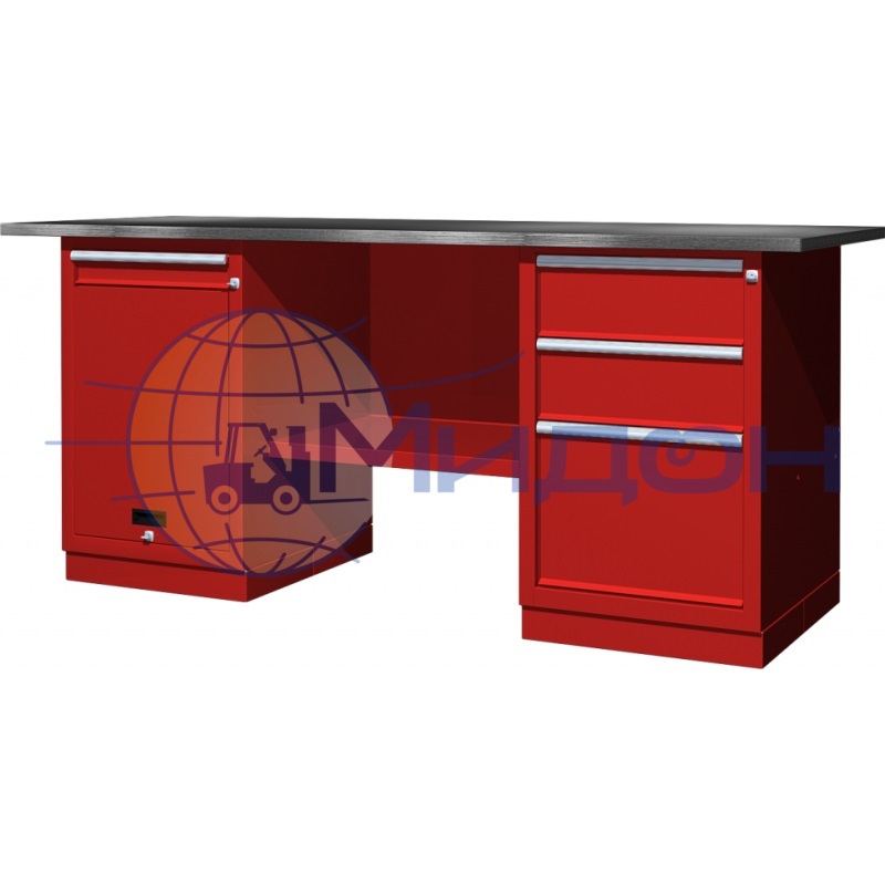 Верстак двухтумбовый 01.213R Ferrum CLASSIC (тумба с дверцей и ящиком, тумба с 3 ящиками)