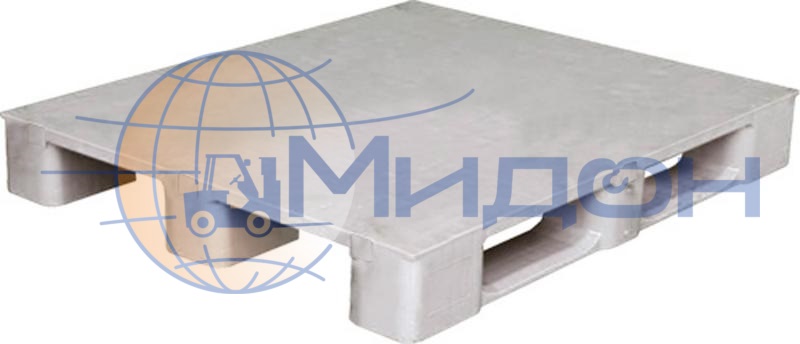 Паллет пластиковый сплошной на 3х полозьях (5000кг/2000кг/1500кг), усилен металлическим профилем DP 1210-1-1 1200 х 1000 х 155 цвет - серый