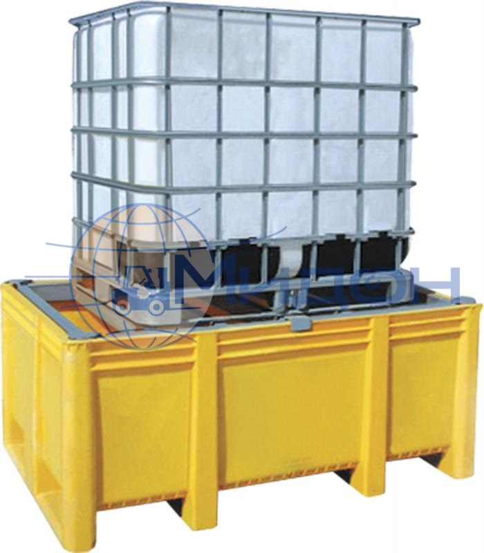 Контейнер пластиковый под локализацию 11-174-N 1740 х 1200 х 740 на 1100л и металлическая решетка для установки еврокуба на 1000л