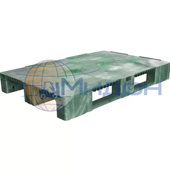 Паллет пластиковый сплошной на 3х полозьях (6000кг/1800кг/500кг) TR 1208-1 1200 х 800 х 150 цвет - зелёный