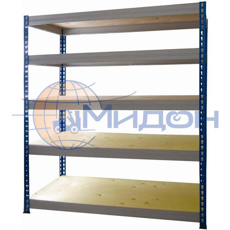 Стеллаж полочный МКФ 4-2,0 с фанерным настилом (2000х1815х590) 1500 кг(стеллаж), 350 кг(полка), 5 полок