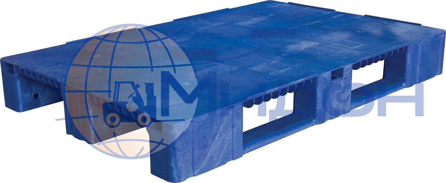 Паллет пластиковый сплошной на 3х полозьях (6000кг/1800кг/500кг) TR 1208-1 1200 х 800 х 150 цвет - синий